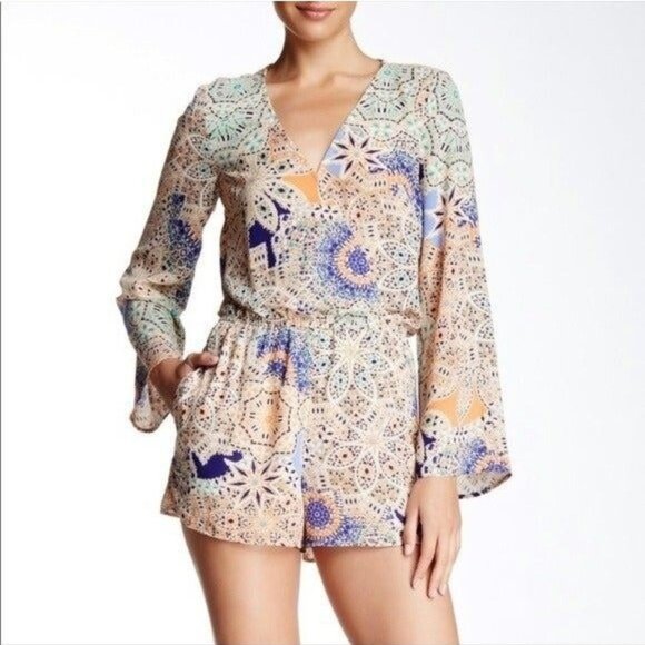 DR2 Pants - DR2 Patchwork Boho Crochet Long Sleeve Romper - Size X-Small (XS)